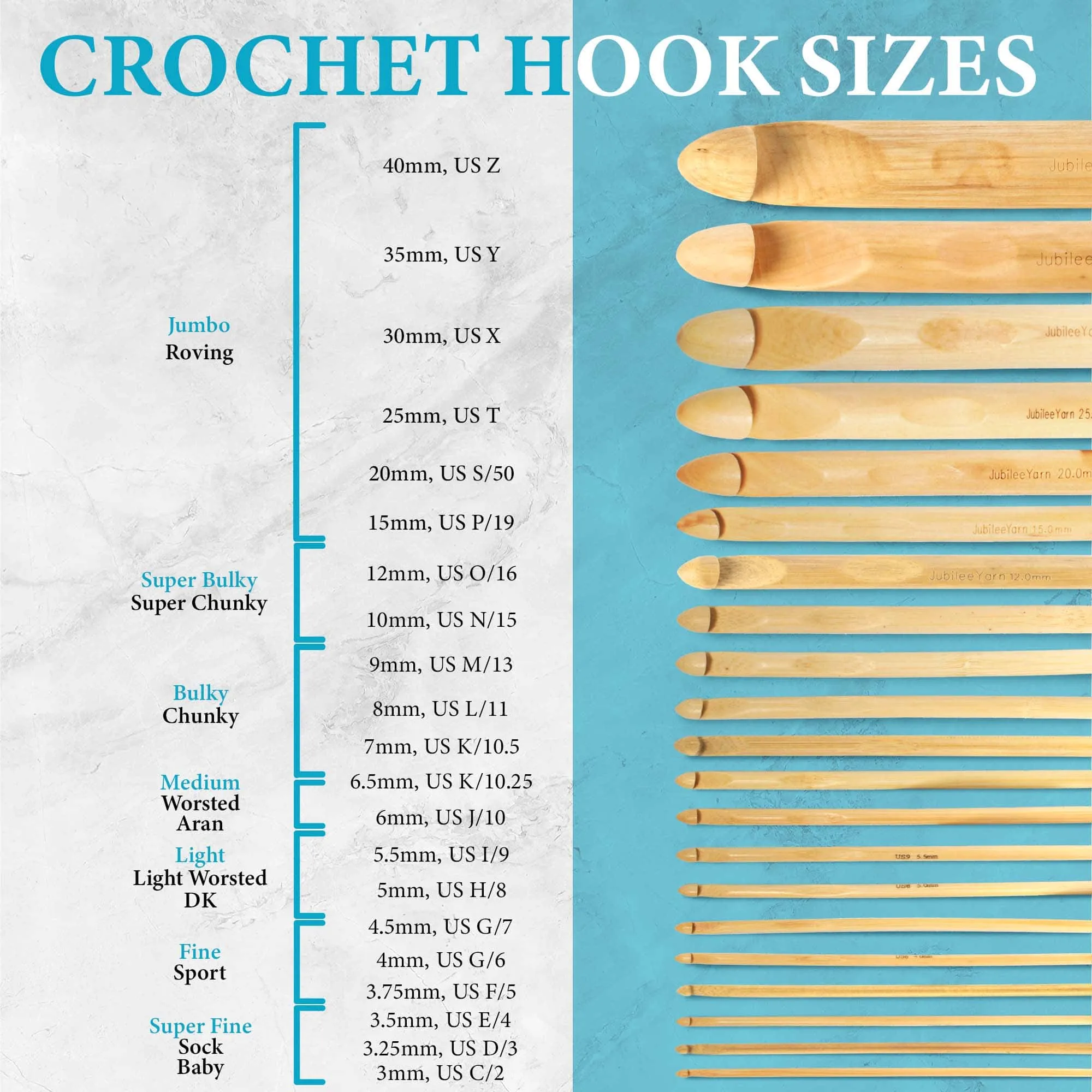 Jumbo Bamboo Crochet Hooks