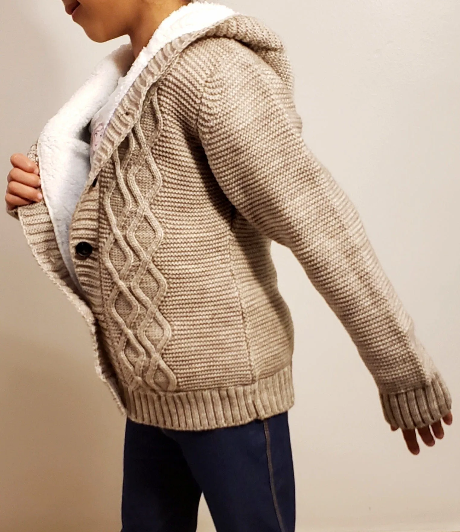Kids Buttoned Jacket (Padded) - Beige