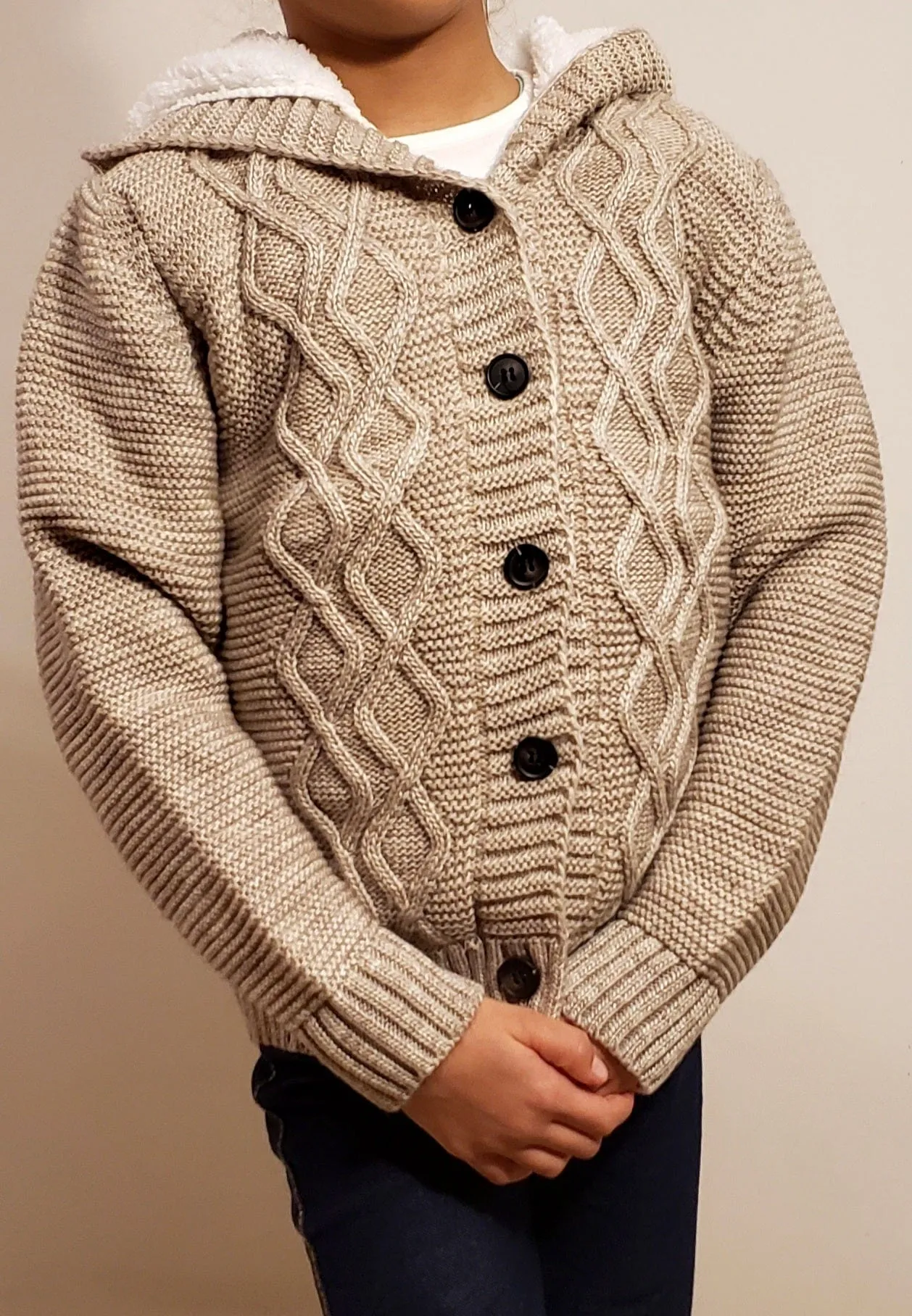 Kids Buttoned Jacket (Padded) - Beige