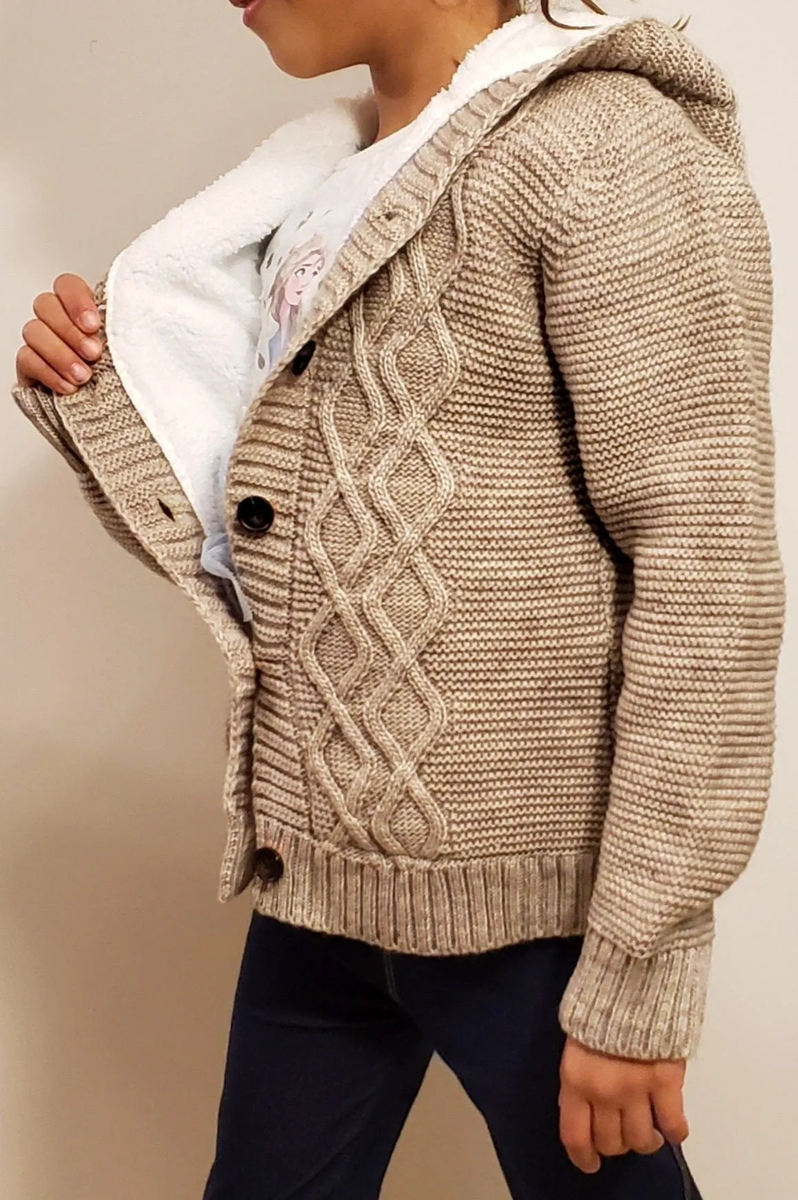 Kids Buttoned Jacket (Padded) - Beige