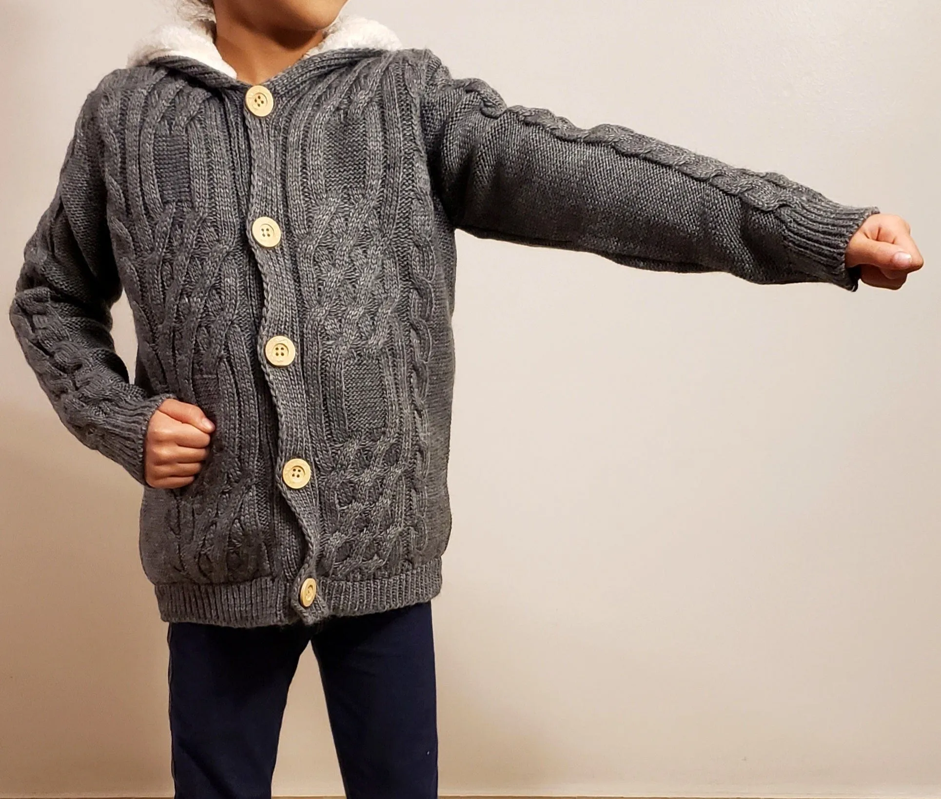 Kids Buttoned Jacket (Padded) - Grey