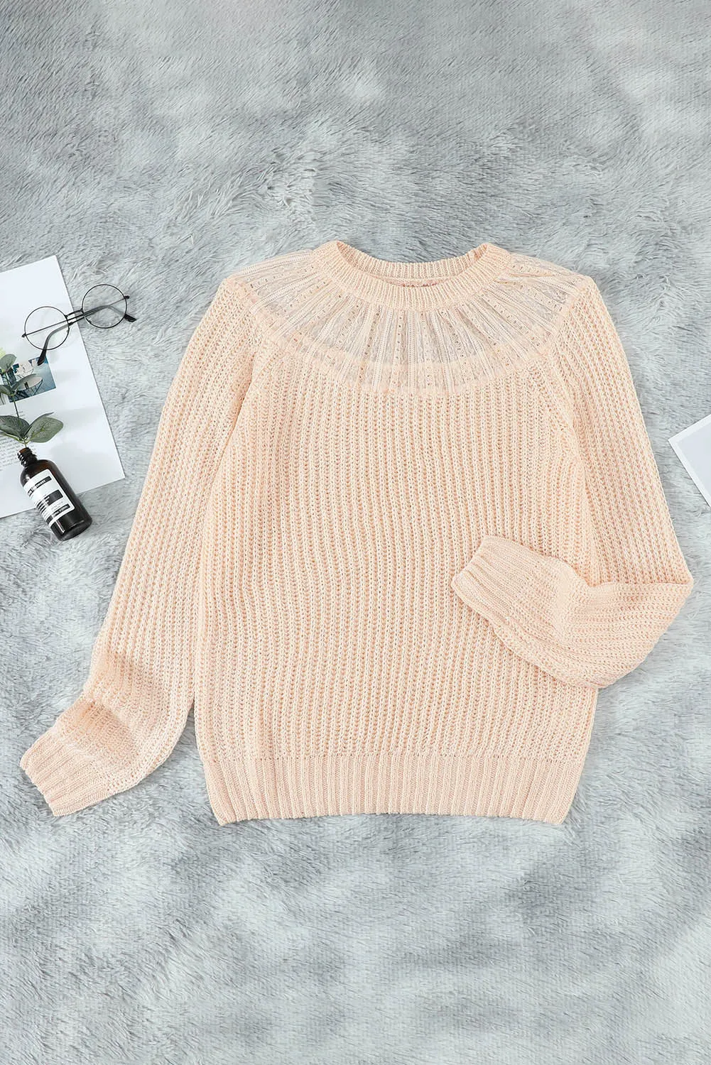 Lace Round Neck Knit Sweater