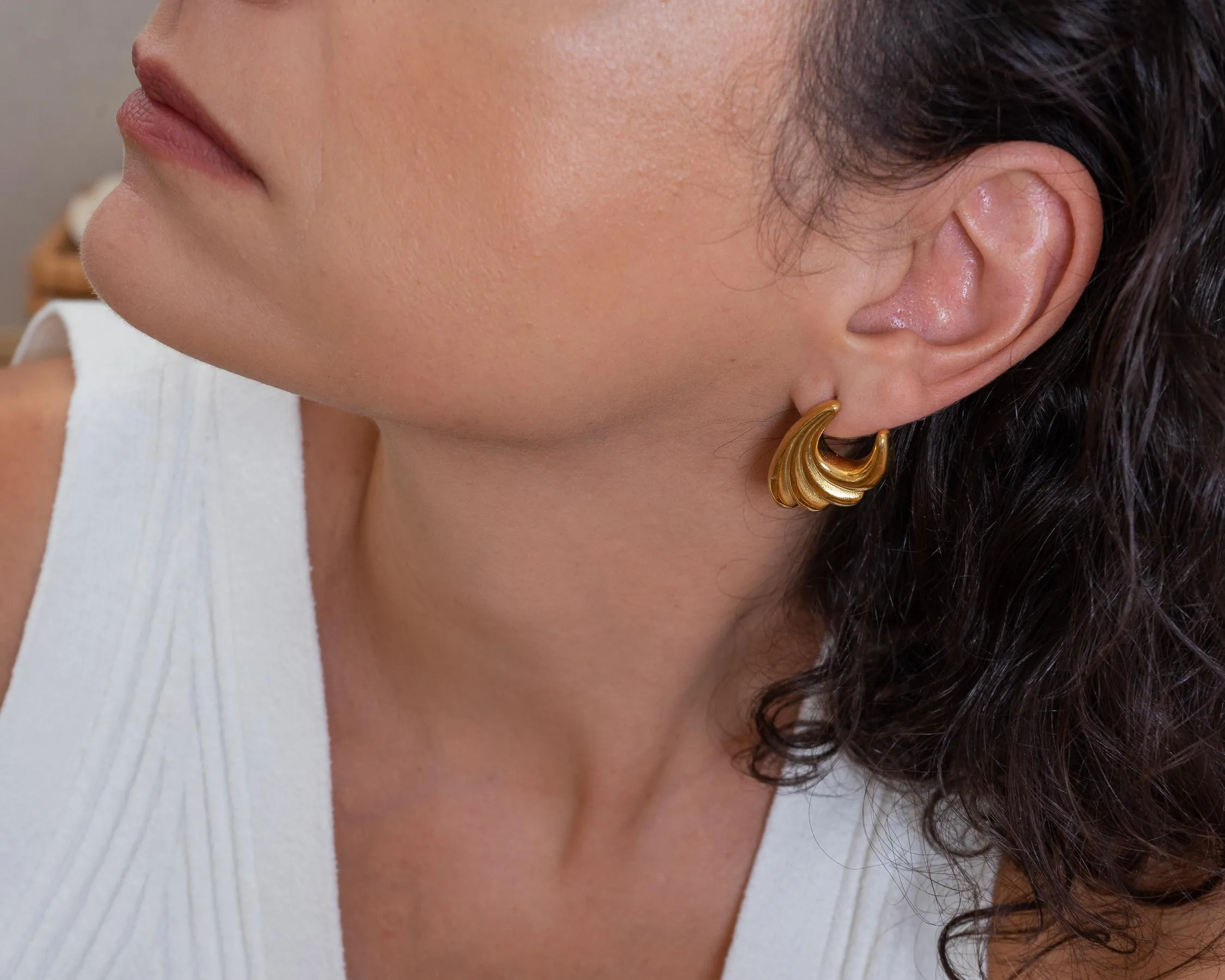 Large Gold Wavy Earrings