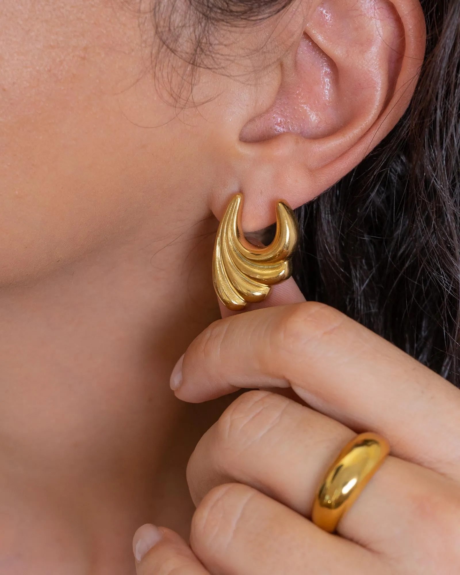 Large Gold Wavy Earrings