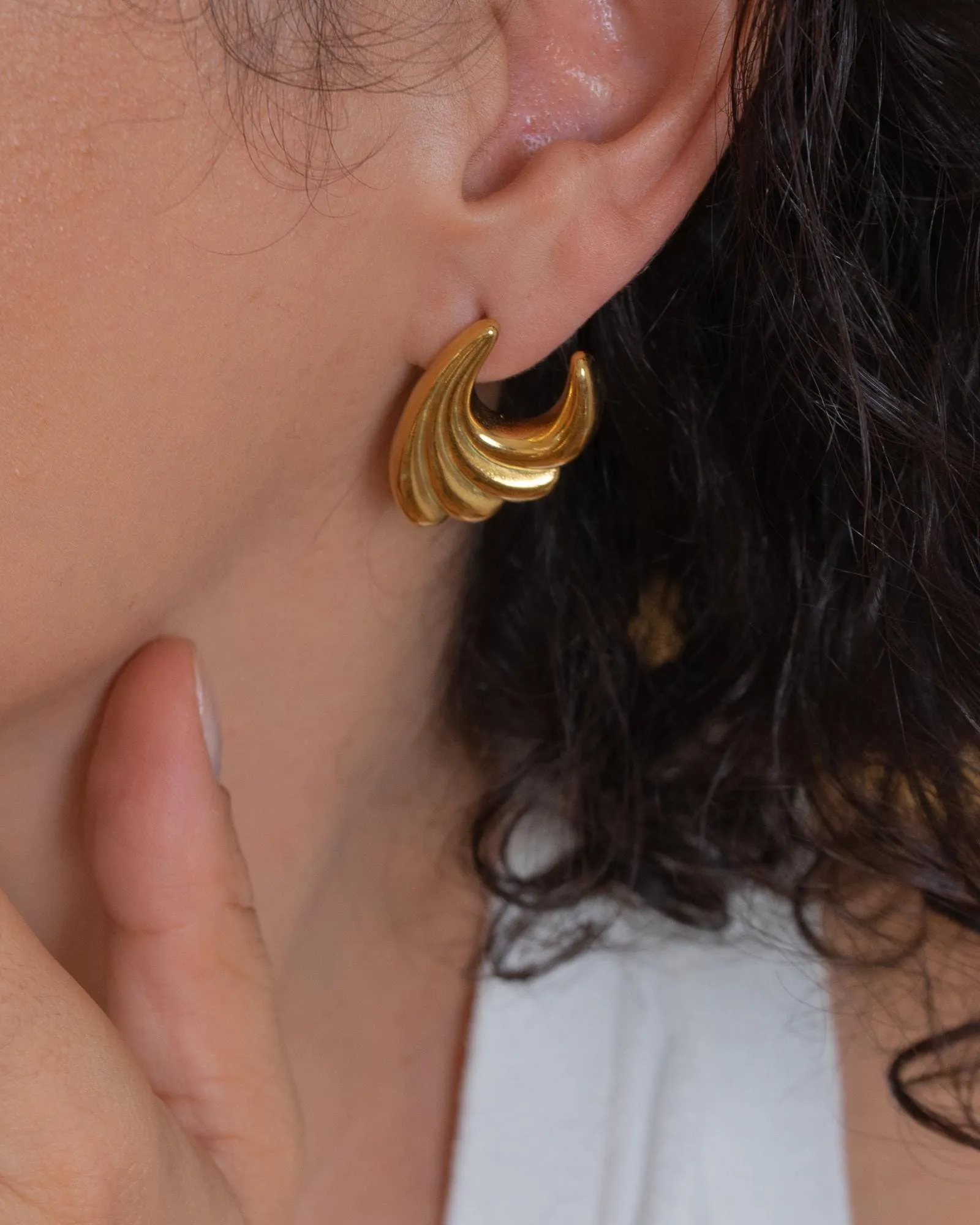 Large Gold Wavy Earrings