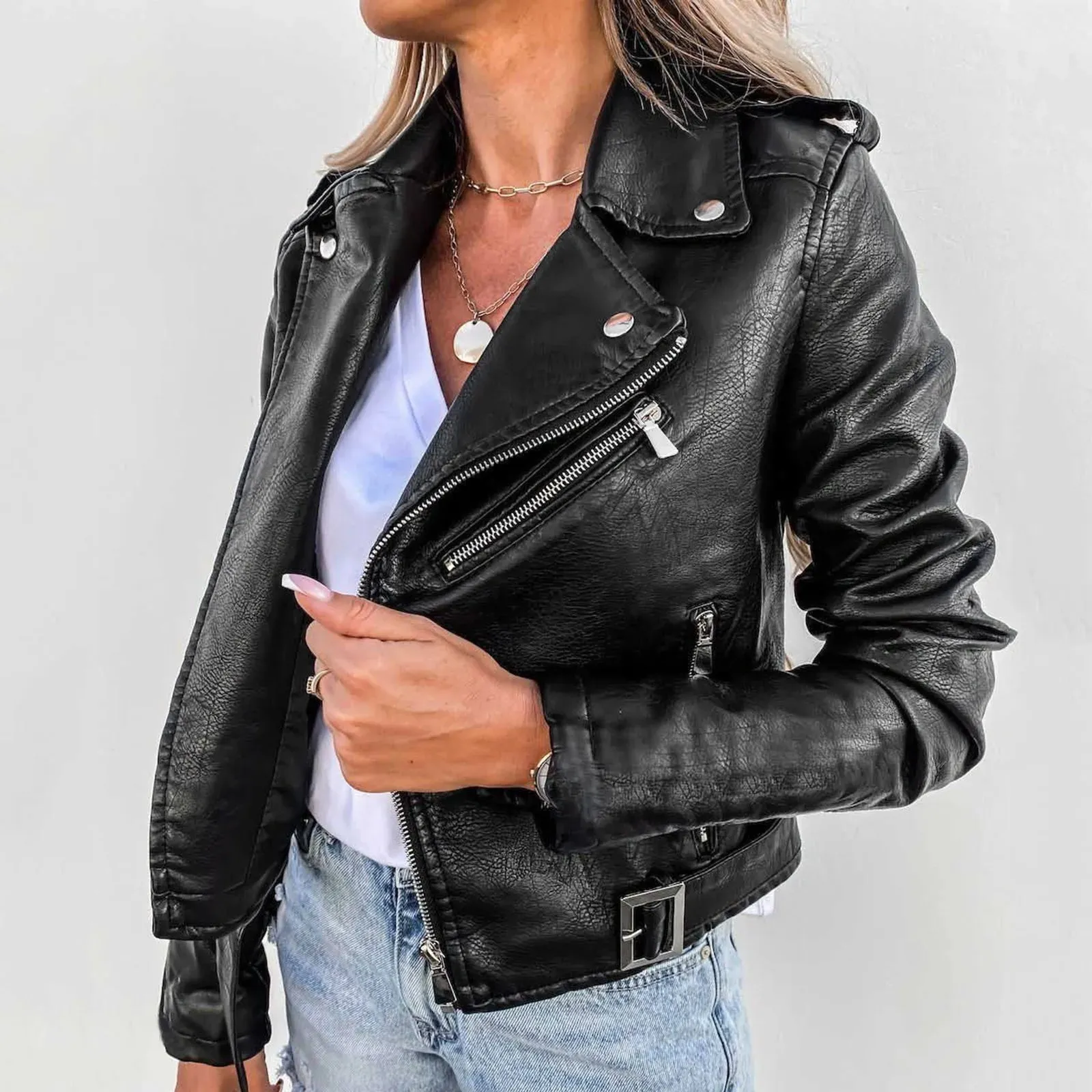 Motorcycle Locomotive Wool Lapel Black Scrub Zipper Jacket