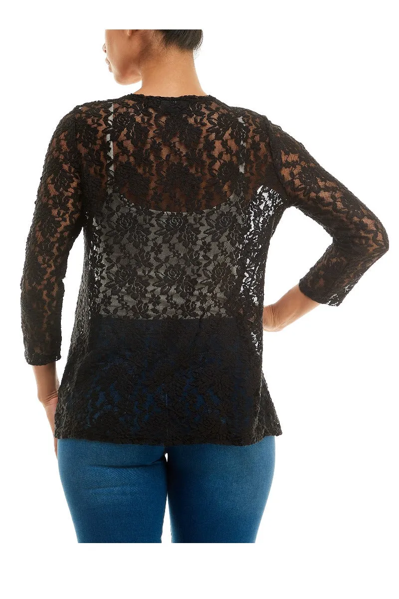 Nina Leonard Open Front 3/4 Sleeve Lace Bolero