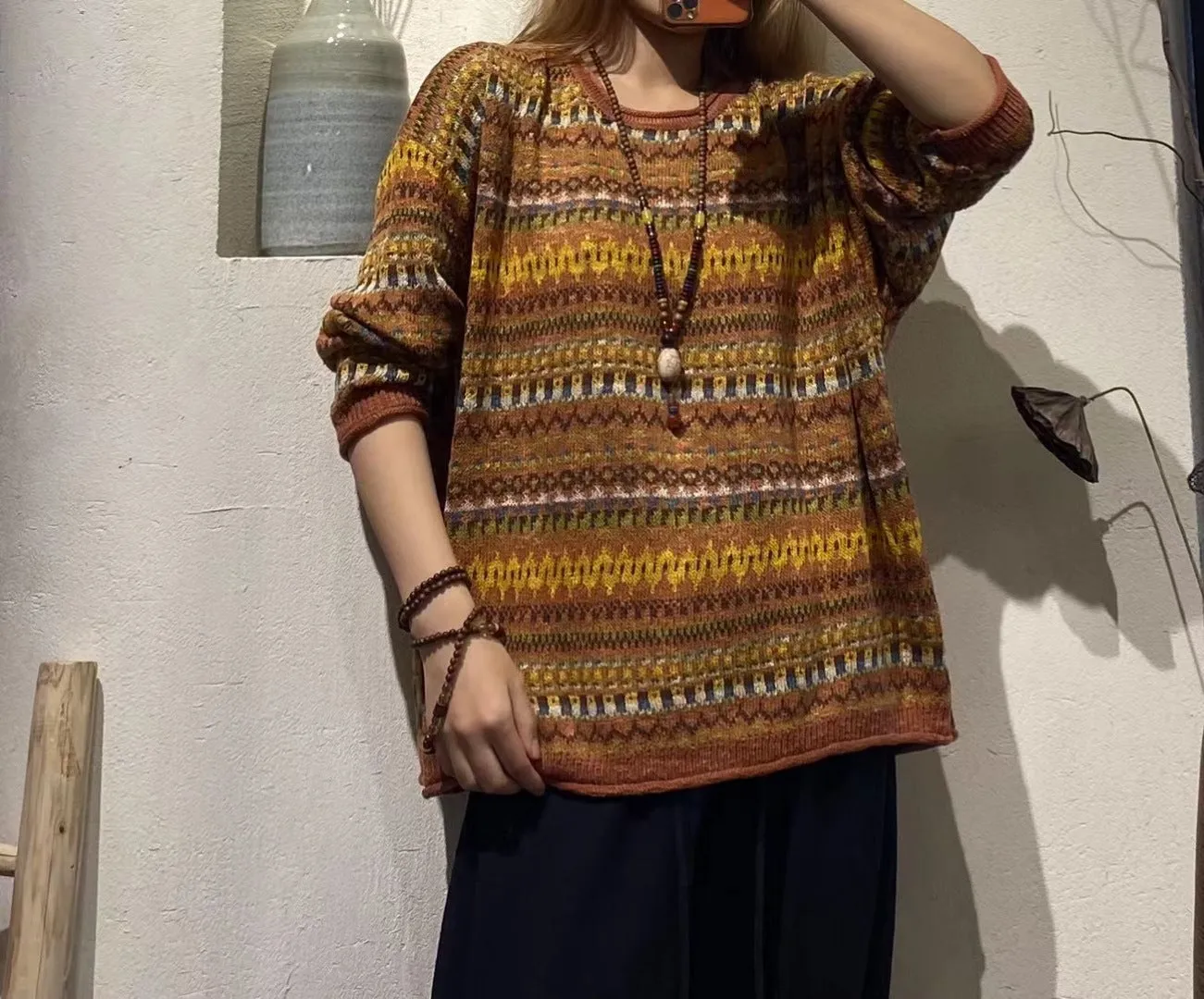 Purpdrank - 2023 spring fashion Women's Round Neck Retro Long-Sleeved Sweater Student Tide Wear Knitted Top Korean Autumn Winter Warm Striped Pullovers