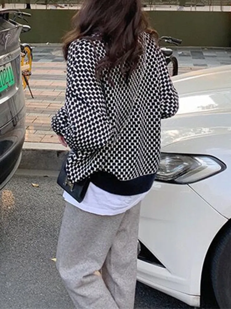 Purpdrank - 2023 spring fashion Women's Round Neck Retro Long-Sleeved Sweater Student Tide Wear Knitted Top Korean Autumn Winter Warm Striped Pullovers