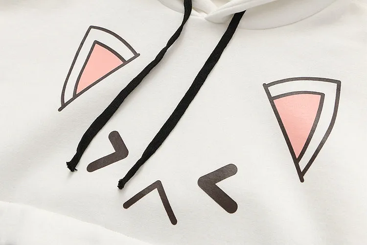 Purpdrank - Harajuku Kawaii Women Cute Hoodie Black Pink Long Sleeve Graphic Cat Ear Funny Teen Girls Pullover Vintage Sweatshirt