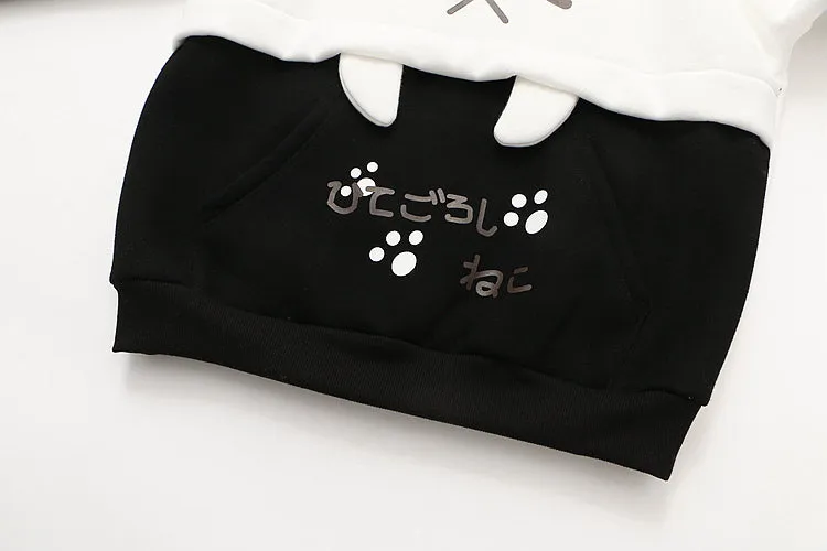 Purpdrank - Harajuku Kawaii Women Cute Hoodie Black Pink Long Sleeve Graphic Cat Ear Funny Teen Girls Pullover Vintage Sweatshirt