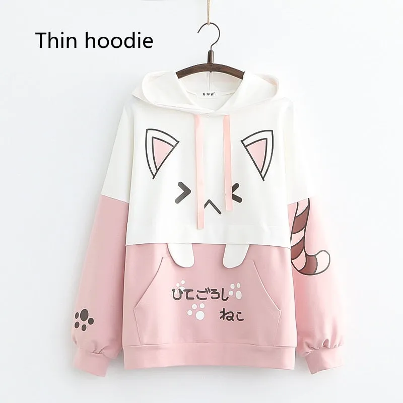 Purpdrank - Harajuku Kawaii Women Cute Hoodie Black Pink Long Sleeve Graphic Cat Ear Funny Teen Girls Pullover Vintage Sweatshirt