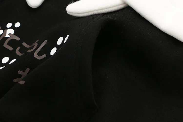 Purpdrank - Harajuku Kawaii Women Cute Hoodie Black Pink Long Sleeve Graphic Cat Ear Funny Teen Girls Pullover Vintage Sweatshirt