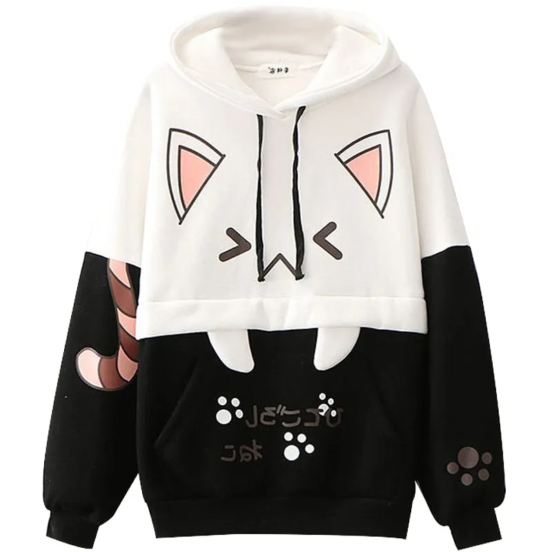 Purpdrank - Harajuku Kawaii Women Cute Hoodie Black Pink Long Sleeve Graphic Cat Ear Funny Teen Girls Pullover Vintage Sweatshirt