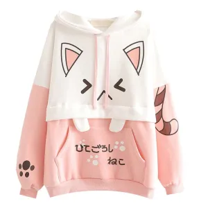 Purpdrank - Harajuku Kawaii Women Cute Hoodie Black Pink Long Sleeve Graphic Cat Ear Funny Teen Girls Pullover Vintage Sweatshirt