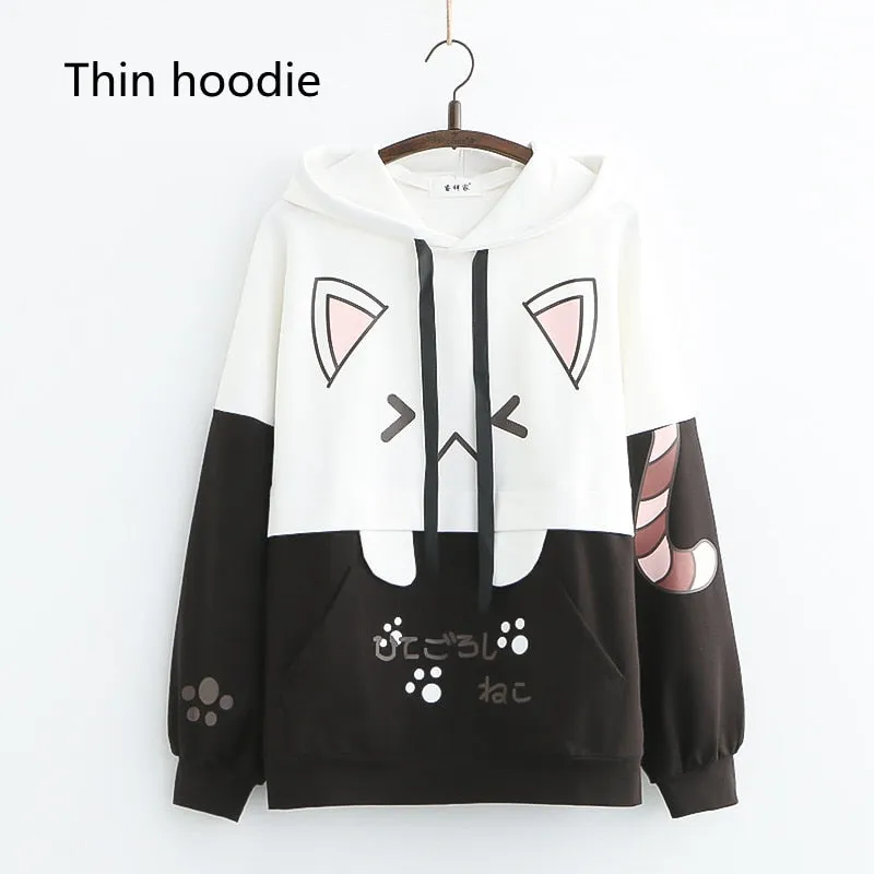 Purpdrank - Harajuku Kawaii Women Cute Hoodie Black Pink Long Sleeve Graphic Cat Ear Funny Teen Girls Pullover Vintage Sweatshirt