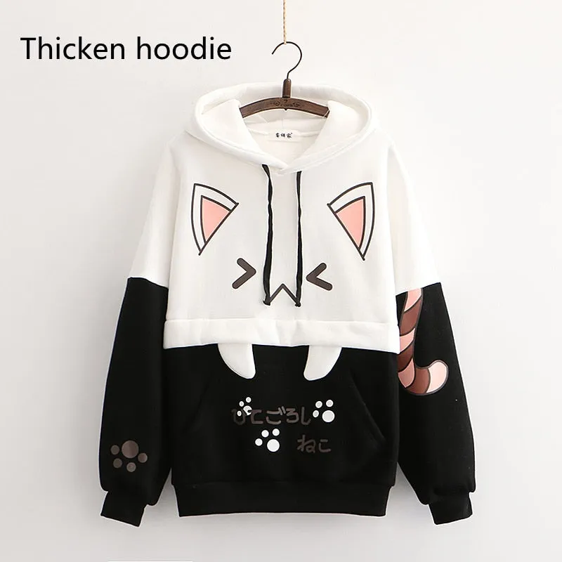 Purpdrank - Harajuku Kawaii Women Cute Hoodie Black Pink Long Sleeve Graphic Cat Ear Funny Teen Girls Pullover Vintage Sweatshirt