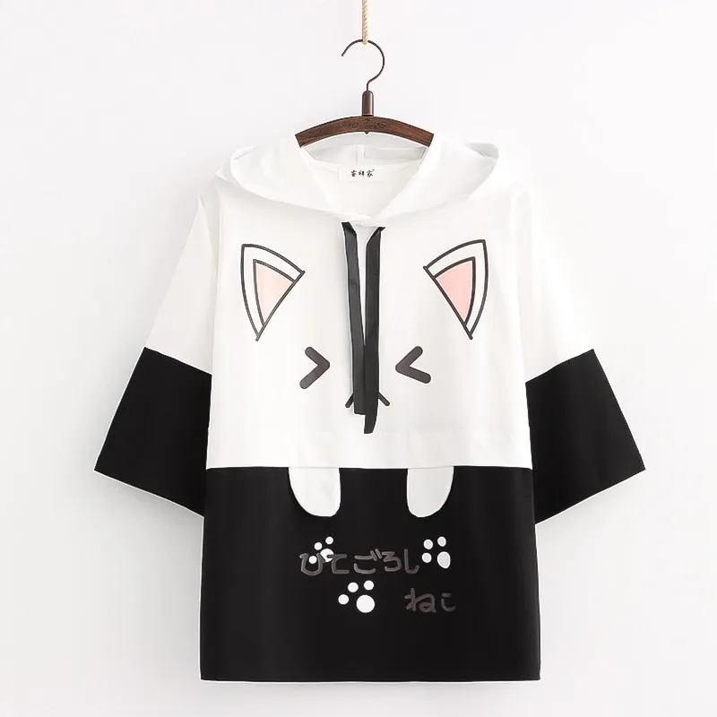 Purpdrank - Harajuku Kawaii Women Cute Hoodie Black Pink Long Sleeve Graphic Cat Ear Funny Teen Girls Pullover Vintage Sweatshirt