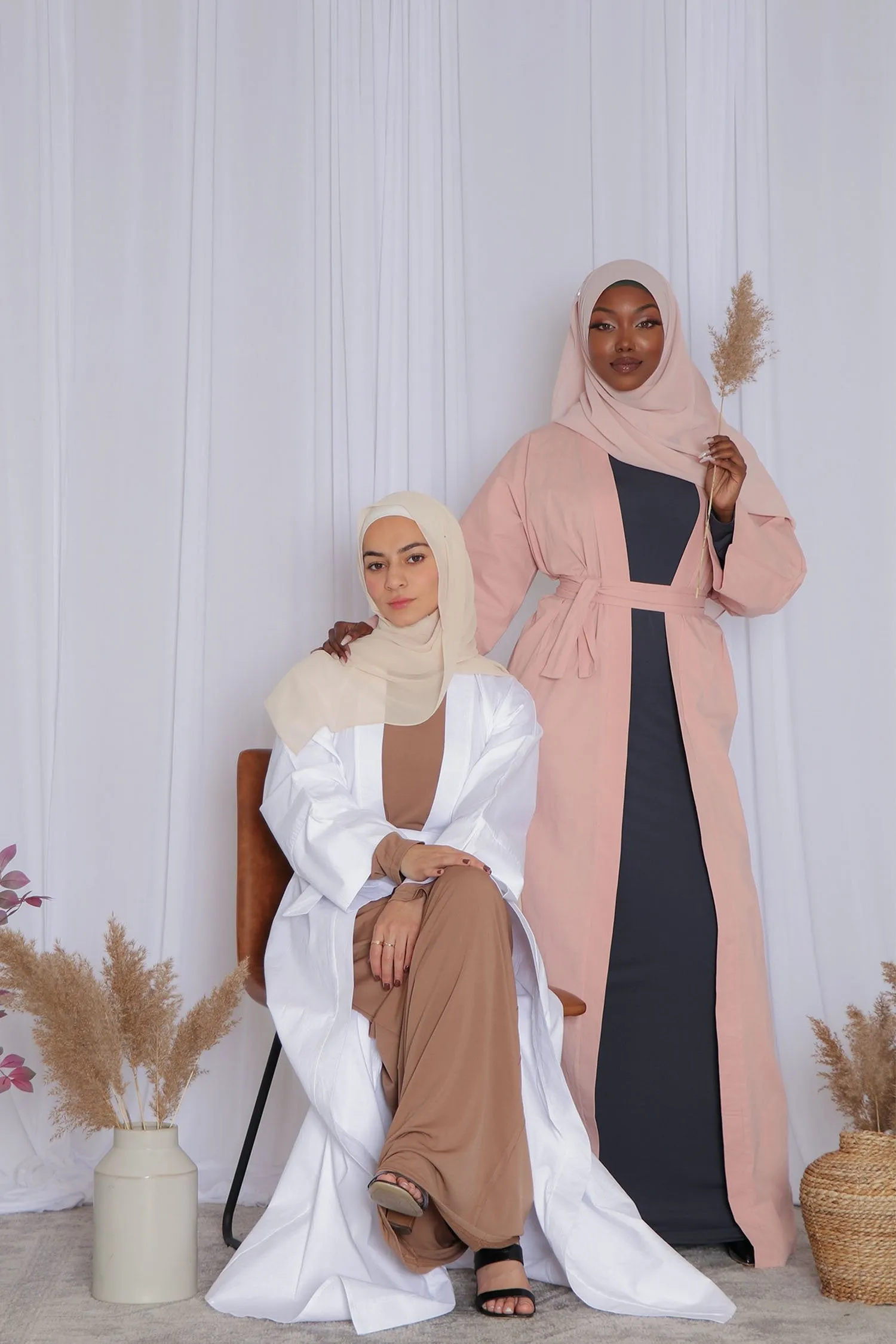 Rana Linen Open Abaya- White