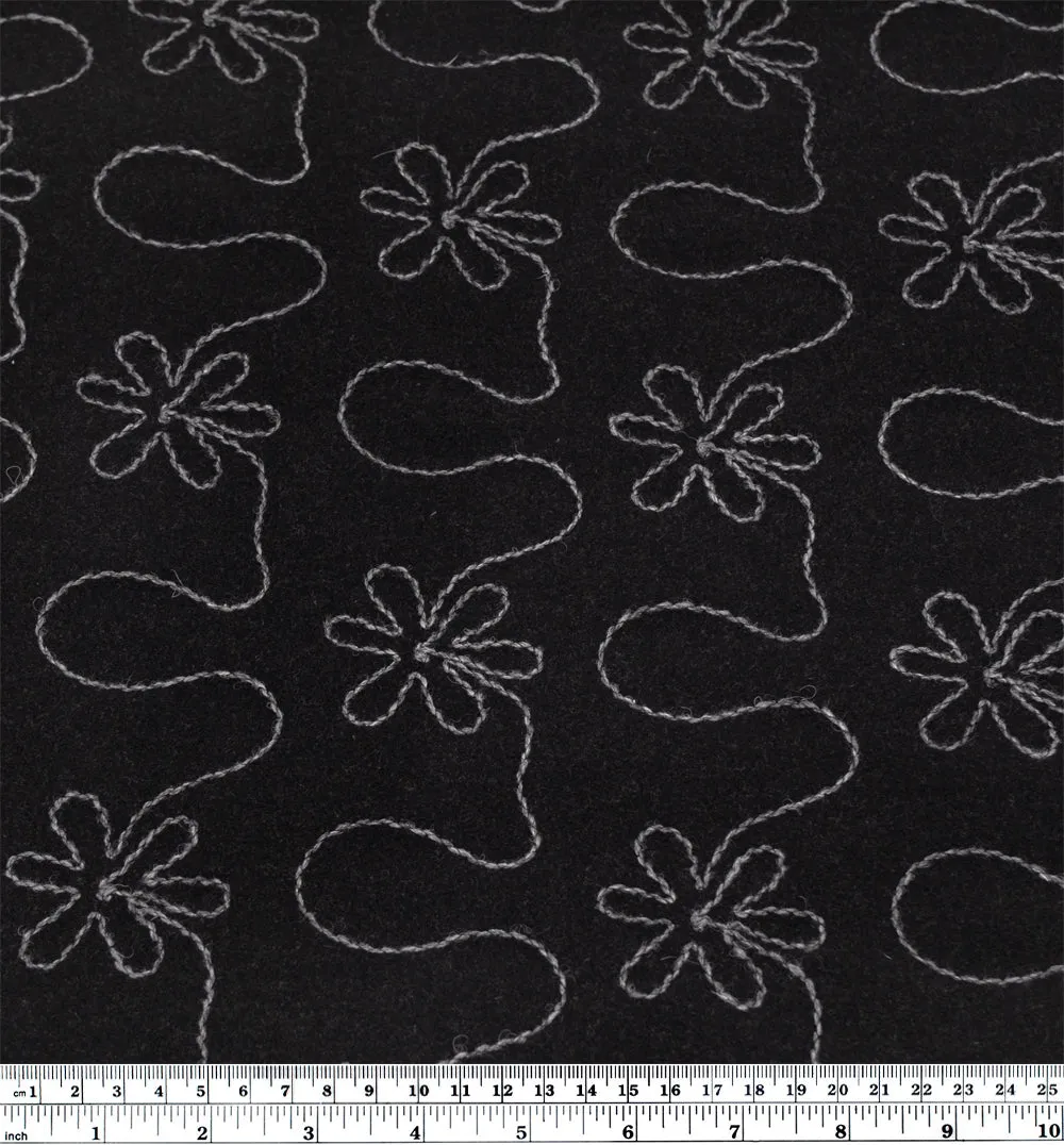 Remnant - 1.1m - Deadstock Embroidered Wool Blend Coating - Smoke/Light Grey