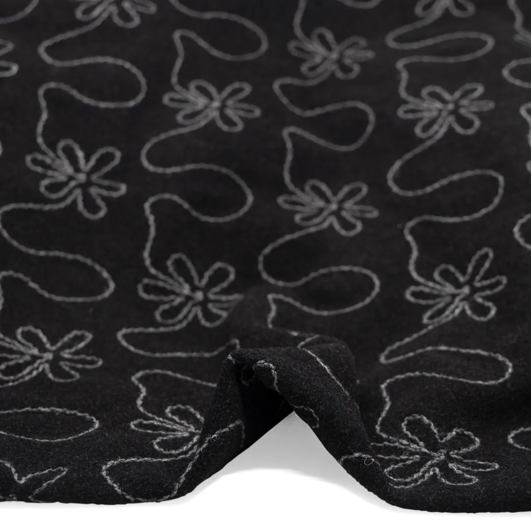 Remnant - 1.1m - Deadstock Embroidered Wool Blend Coating - Smoke/Light Grey