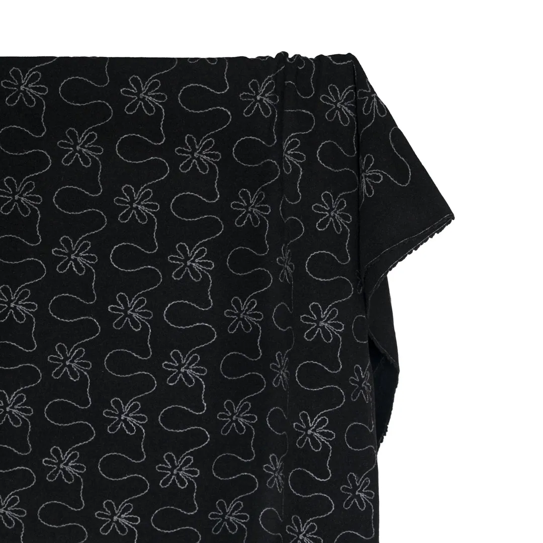 Remnant - 1.1m - Deadstock Embroidered Wool Blend Coating - Smoke/Light Grey