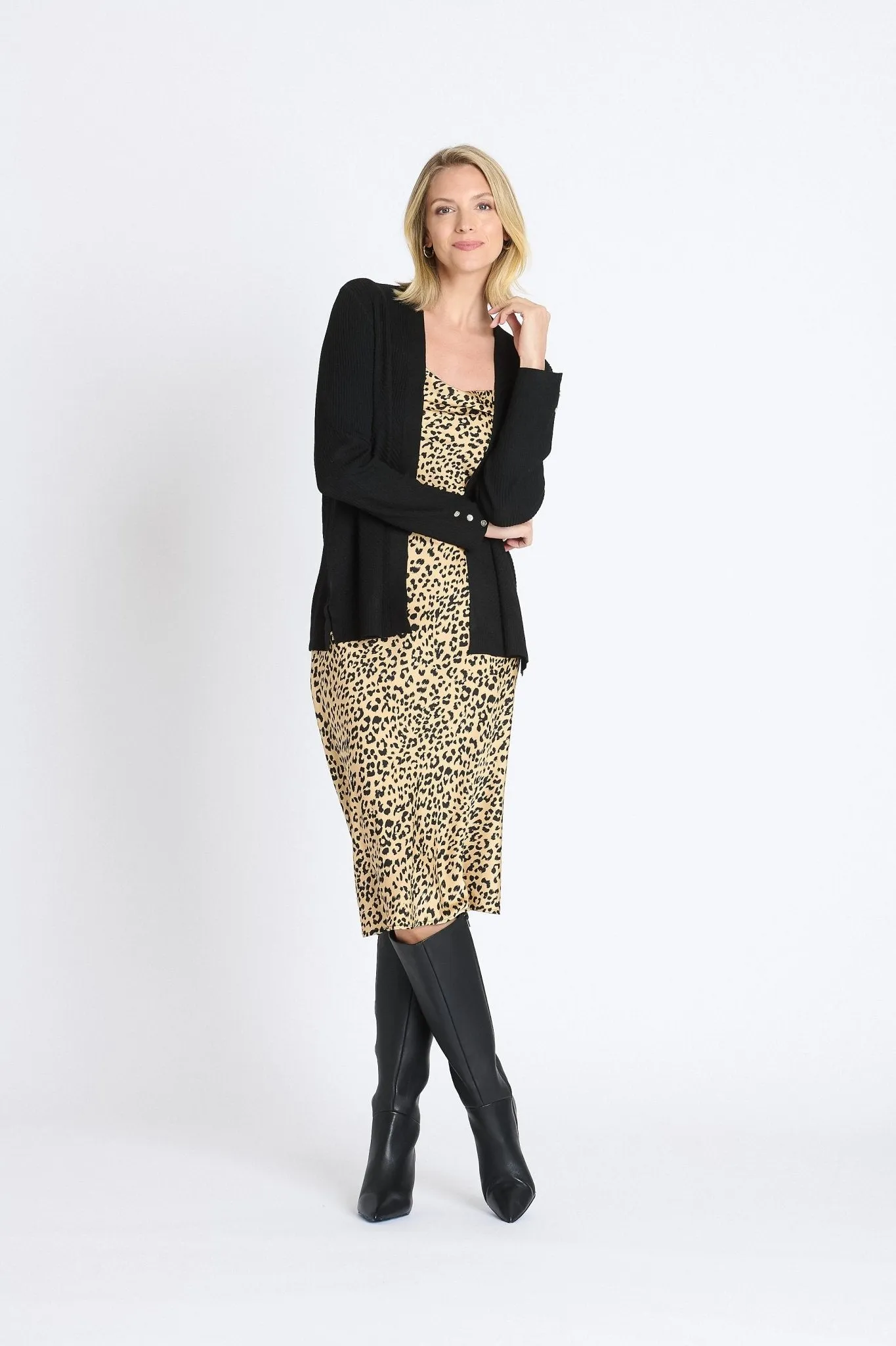 Rib Stitch Open Cardigan Sweater, Black