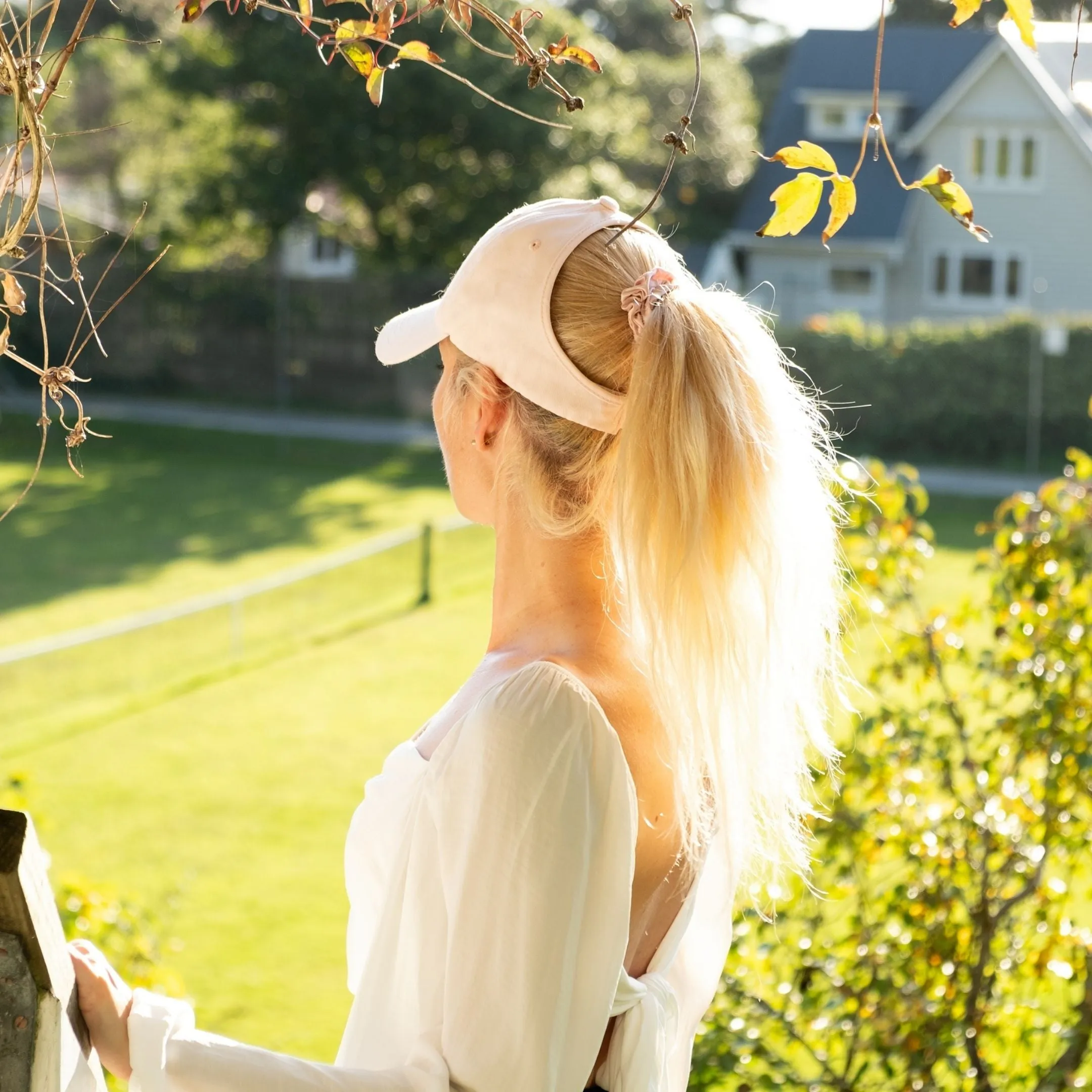 Silk-lined Baseball Cap With Open Back For Curly Hairs & Pony Tails - Lemonade Pink