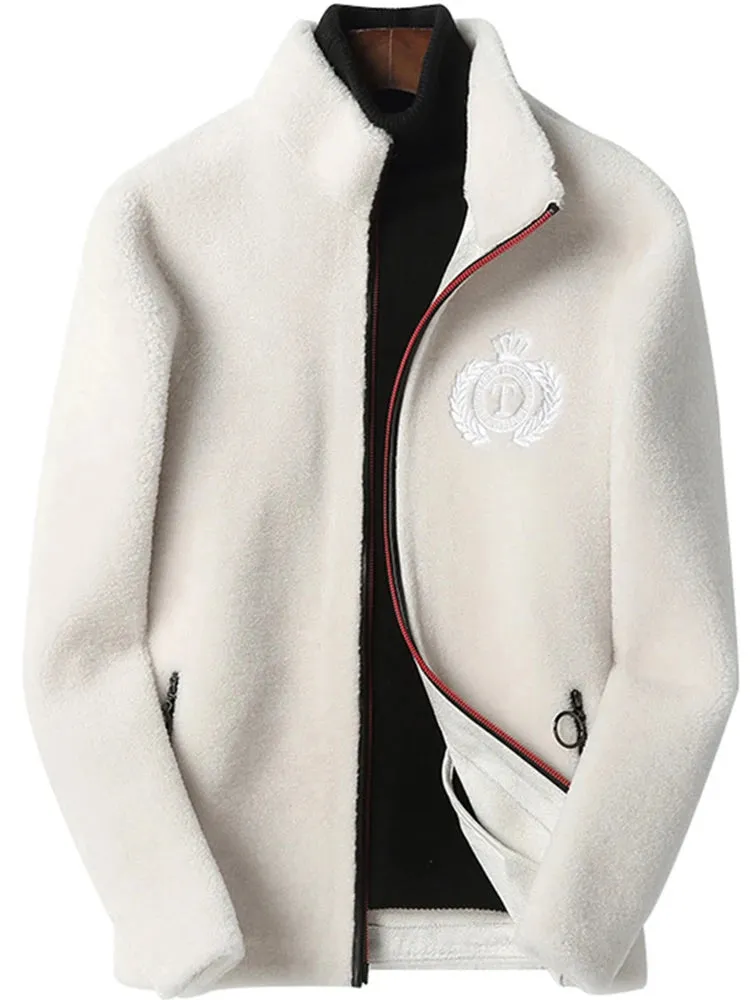 Tcyeek Winter Men's Coat Sheep Shearling Coat Jackets for Men Short Coats Male Fur Jacket Wool Stand Collar Coat Chaqueta LM234