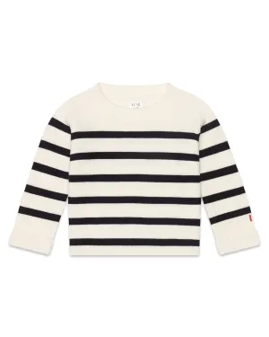 The Organic Garter Stitch Sweater [Cream and Navy Stripe]