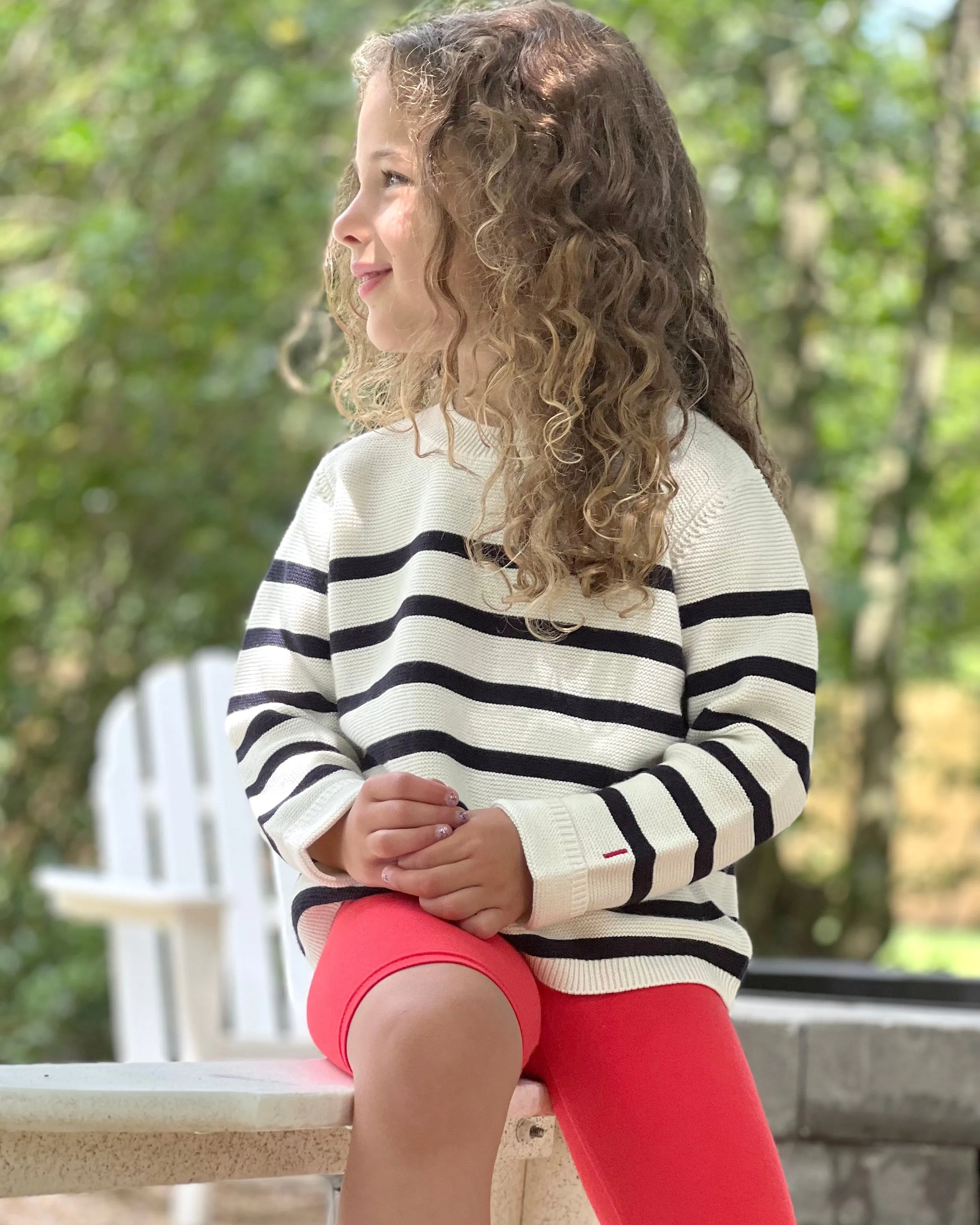 The Organic Garter Stitch Sweater [Cream and Navy Stripe]