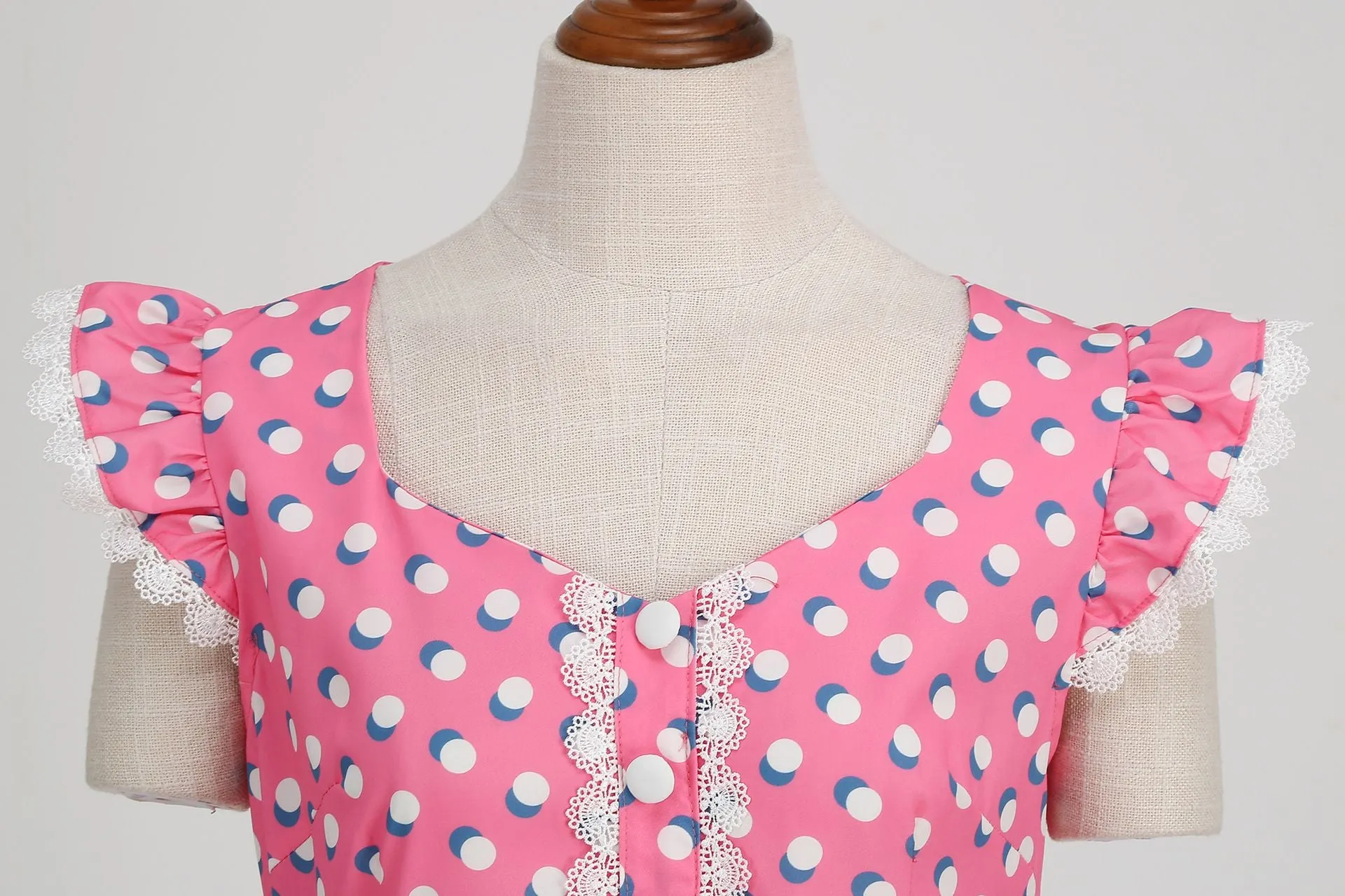 Women 1950s Vintage Cocktail Swing Dress Polka Dot Pink 1950s 1980s Rockabilly Prom Midi Dress