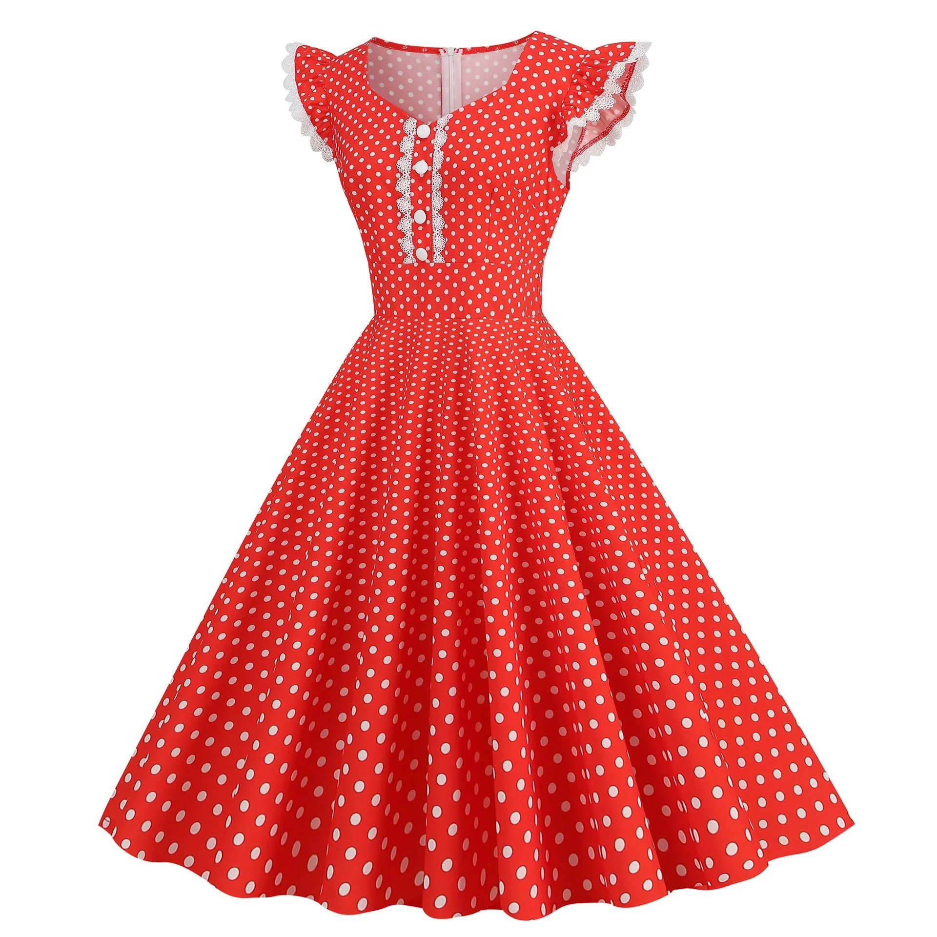 Women 1950s Vintage Cocktail Swing Dress Polka Dot Pink 1950s 1980s Rockabilly Prom Midi Dress