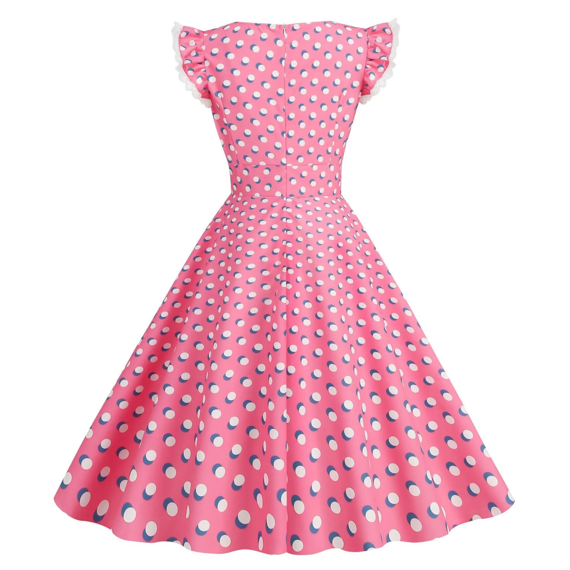 Women 1950s Vintage Cocktail Swing Dress Polka Dot Pink 1950s 1980s Rockabilly Prom Midi Dress