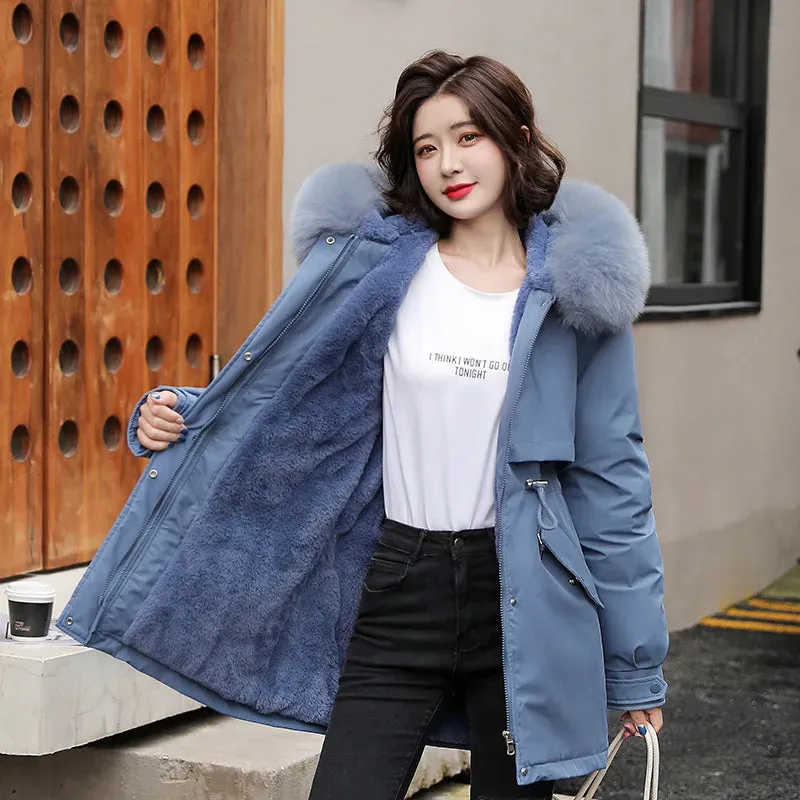 Women Parka 2024 New Fashion Long Coat Wool Liner Hooded Parkas Winter Jacket Slim with Fur Collar Warm Snow Wear Padded Clothes