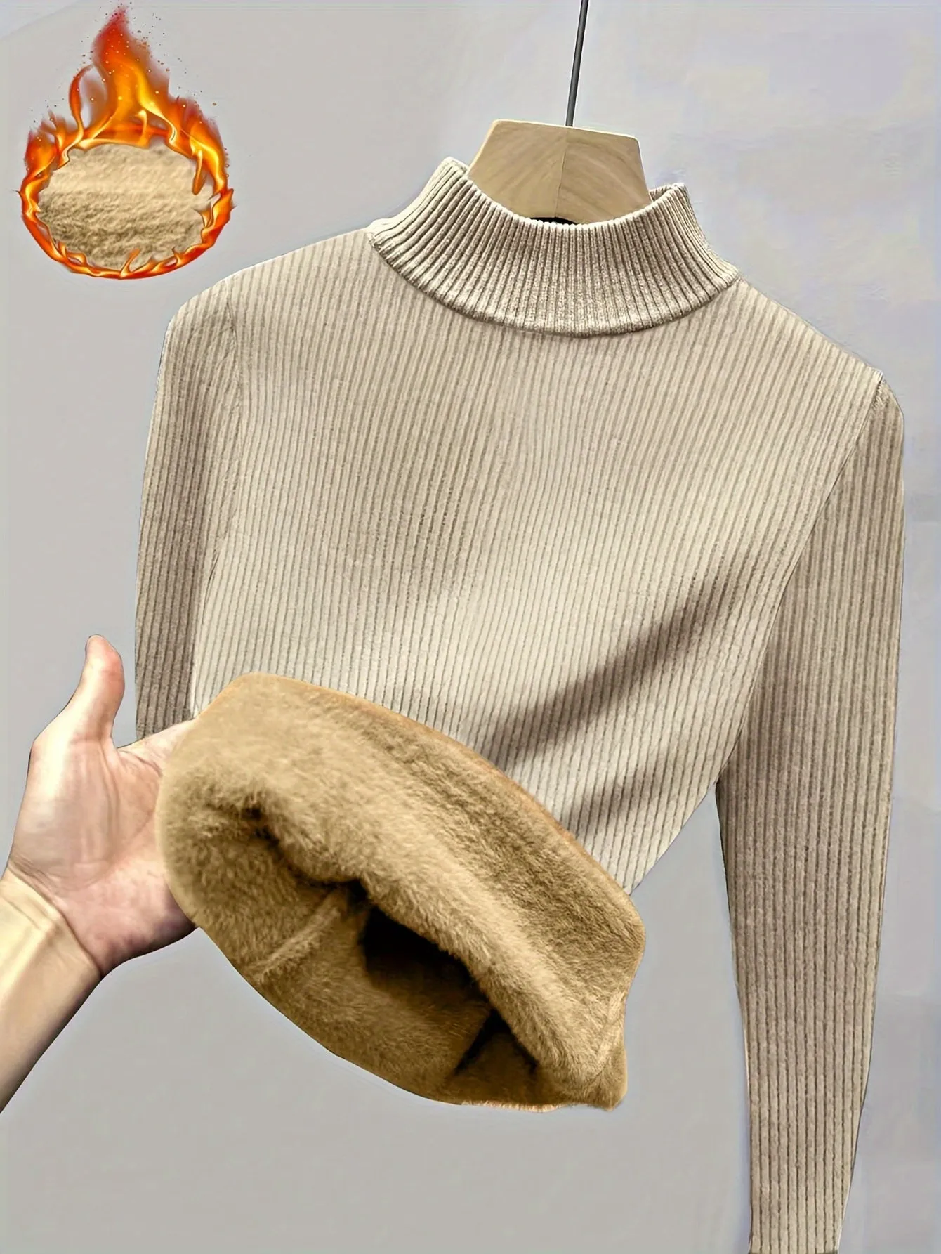 Womens Cozy Fleece Mock Neck Sweater - Long Sleeve Thermal Pullover, Stylish & Warm, Perfect for Casual Winter Days - A Versatile Elegant Wardrobe Essential