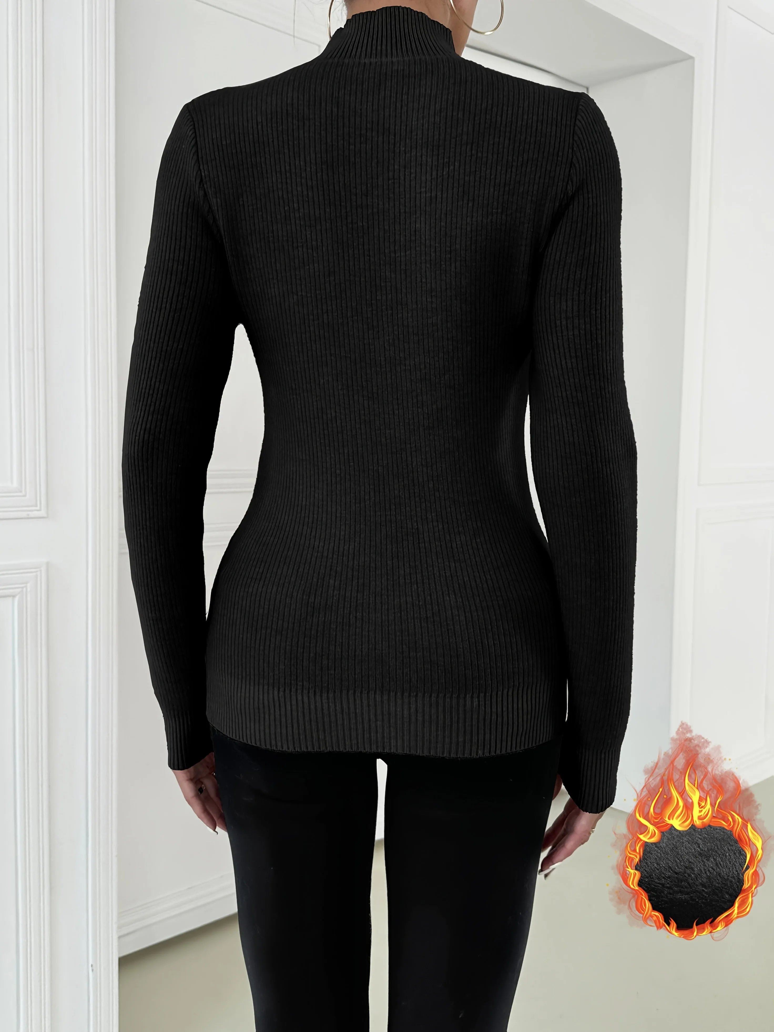 Womens Cozy Fleece Mock Neck Sweater - Long Sleeve Thermal Pullover, Stylish & Warm, Perfect for Casual Winter Days - A Versatile Elegant Wardrobe Essential