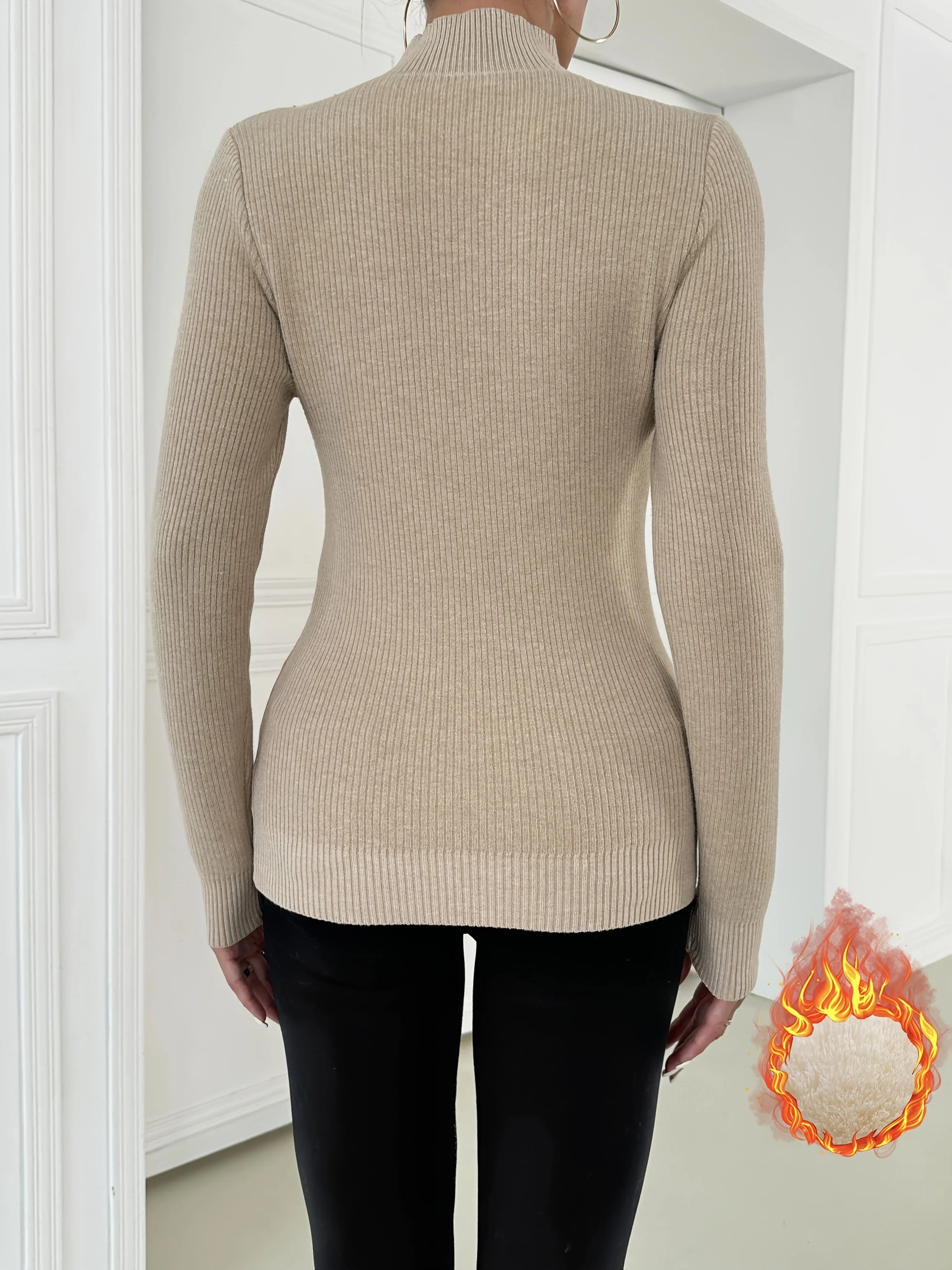 Womens Cozy Fleece Mock Neck Sweater - Long Sleeve Thermal Pullover, Stylish & Warm, Perfect for Casual Winter Days - A Versatile Elegant Wardrobe Essential
