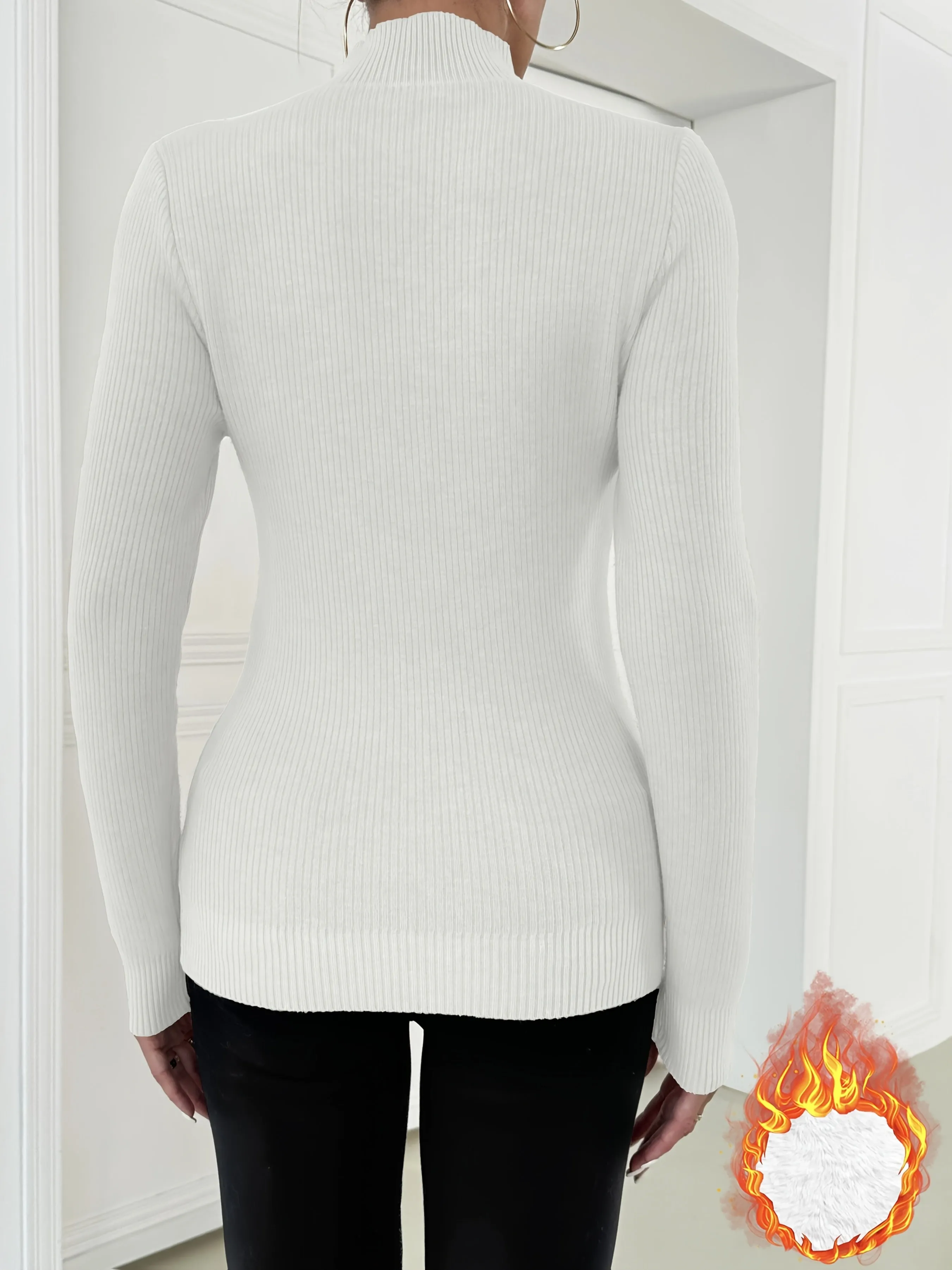 Womens Cozy Fleece Mock Neck Sweater - Long Sleeve Thermal Pullover, Stylish & Warm, Perfect for Casual Winter Days - A Versatile Elegant Wardrobe Essential