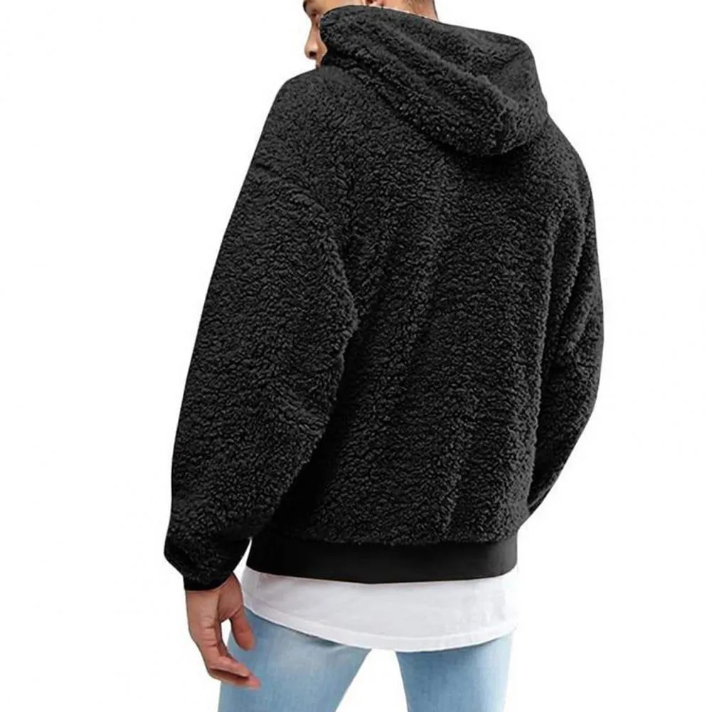 xiangtuibao Men Hoodie Solid Color Hooded Hat Long Sleeves Soft Thick Warm Plush Drawstring Men Hoodie Pure Color Plush Autumn Hoodie