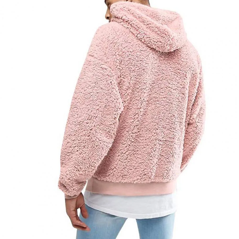 xiangtuibao Men Hoodie Solid Color Hooded Hat Long Sleeves Soft Thick Warm Plush Drawstring Men Hoodie Pure Color Plush Autumn Hoodie