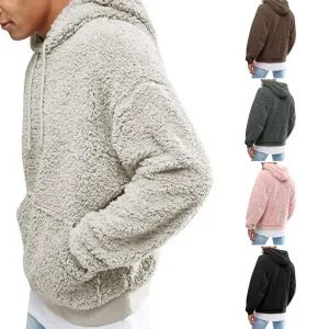 xiangtuibao Men Hoodie Solid Color Hooded Hat Long Sleeves Soft Thick Warm Plush Drawstring Men Hoodie Pure Color Plush Autumn Hoodie