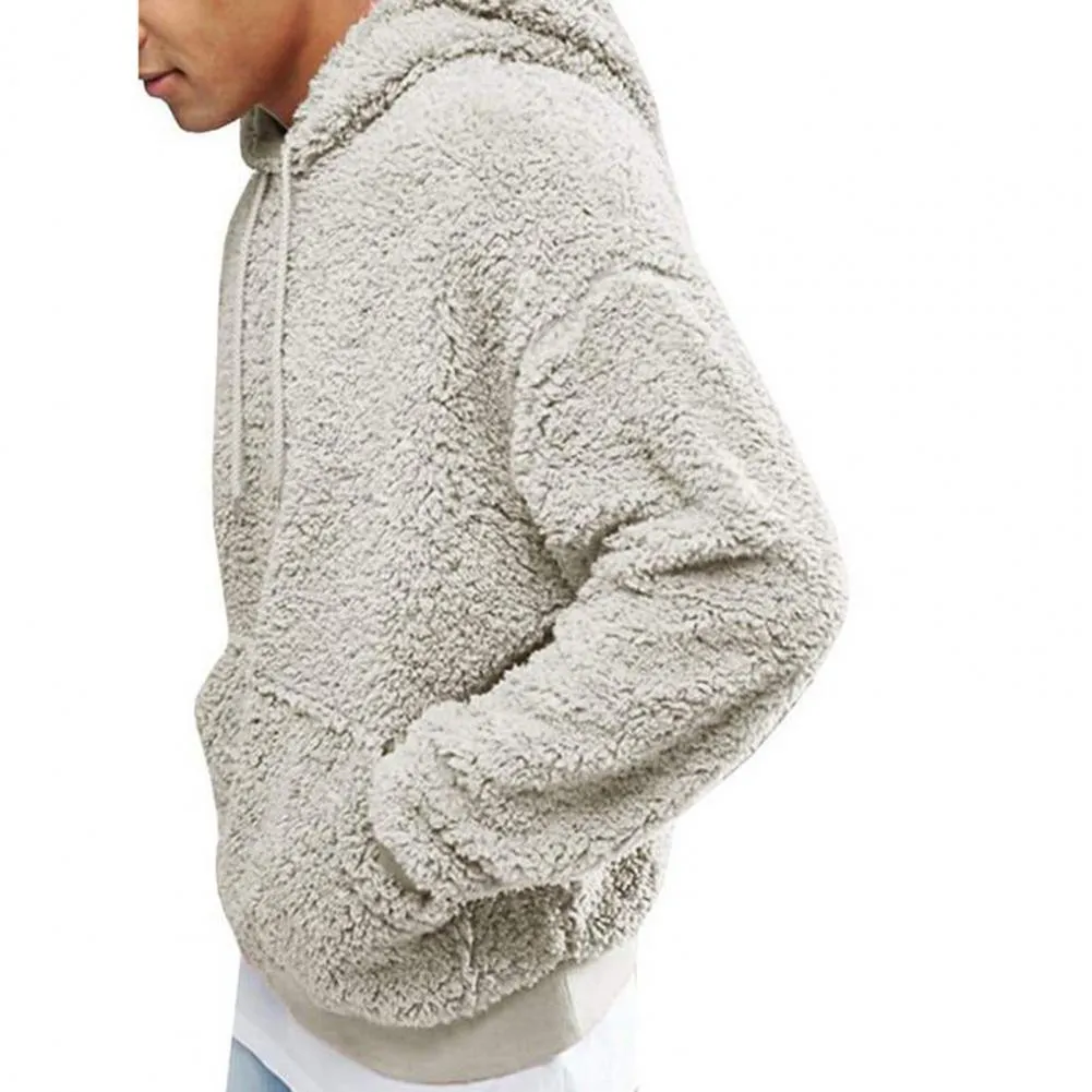 xiangtuibao Men Hoodie Solid Color Hooded Hat Long Sleeves Soft Thick Warm Plush Drawstring Men Hoodie Pure Color Plush Autumn Hoodie