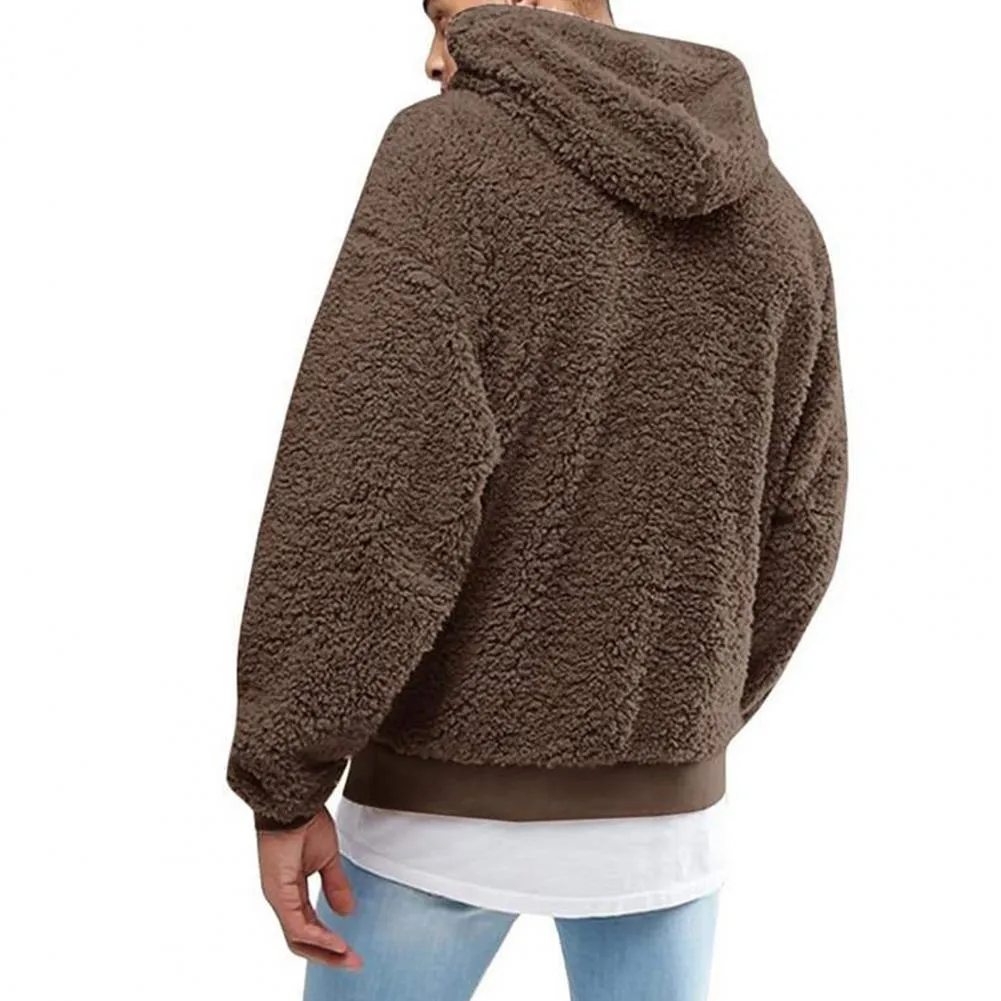 xiangtuibao Men Hoodie Solid Color Hooded Hat Long Sleeves Soft Thick Warm Plush Drawstring Men Hoodie Pure Color Plush Autumn Hoodie