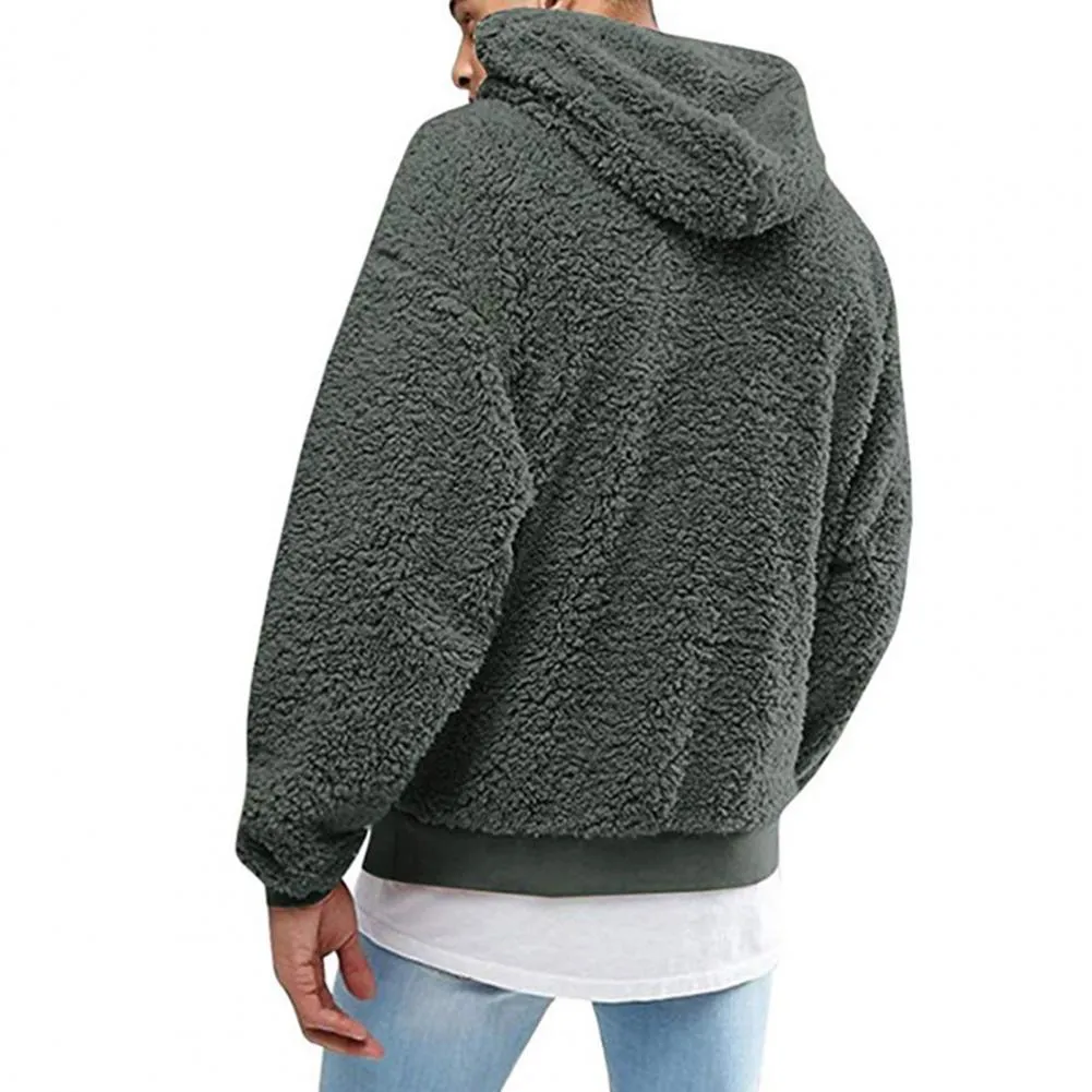 xiangtuibao Men Hoodie Solid Color Hooded Hat Long Sleeves Soft Thick Warm Plush Drawstring Men Hoodie Pure Color Plush Autumn Hoodie